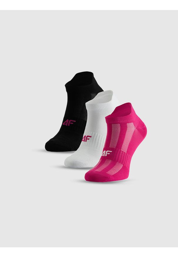 4f - 4F Skarpetki treningowe krótkie (3-pack) damskie - czarne+białe+różowe 39-42. Kolor: wielokolorowy. Wzór: prążki. Sport: fitness