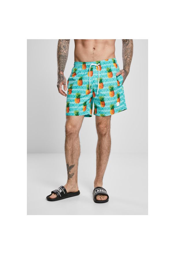 Spodenki kąpielowe Urban Classics pattern. Kolor: niebieski, wielokolorowy, pomarańczowy. Długość: krótkie. Sezon: lato