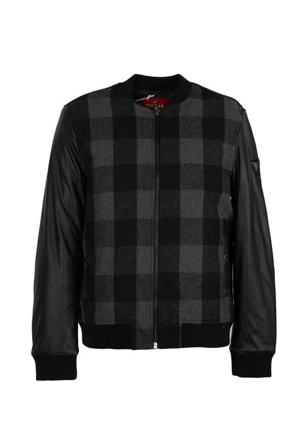 Guess Kurtka "Andy Bomber" | M0BL19WDLY0 | Mężczyzna | Czarny, Szary, Grafitowy. Okazja: na co dzień. Kolor: szary, wielokolorowy, czarny. Materiał: poliester, wełna. Wzór: kratka. Styl: casual