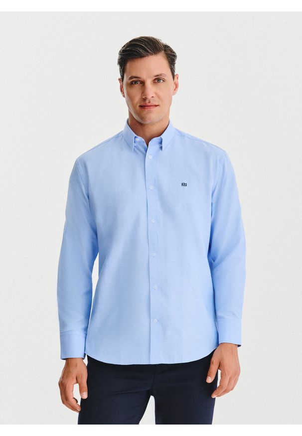 Pako Lorente - PAKO LORENTE - Niebieska koszula męska. Kolor: niebieski. Materiał: bawełna, poliester. Długość rękawa: długi rękaw. Długość: długie