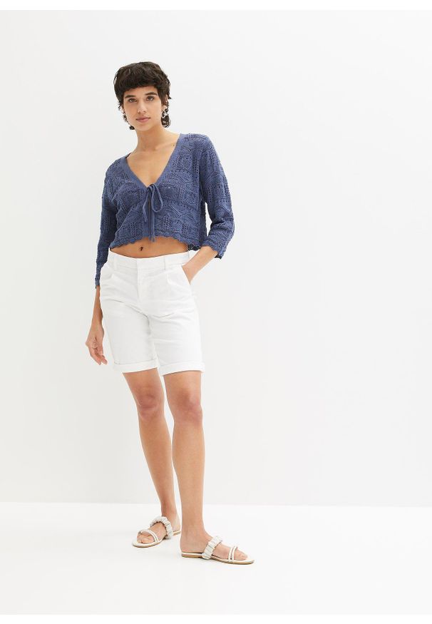 bonprix - Bolerko ażurowe. Kolor: niebieski. Długość rękawa: krótki rękaw. Długość: krótkie. Wzór: ażurowy