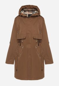 Born2be - Brązowa Kurtka Parka z Kapturem ze Wzorem w Kratę i Podpinanymi Rękawami Gavaria. Okazja: na co dzień, na spotkanie biznesowe. Typ kołnierza: kaptur. Kolor: brązowy. Materiał: jeans. Styl: biznesowy, klasyczny, casual, elegancki #7