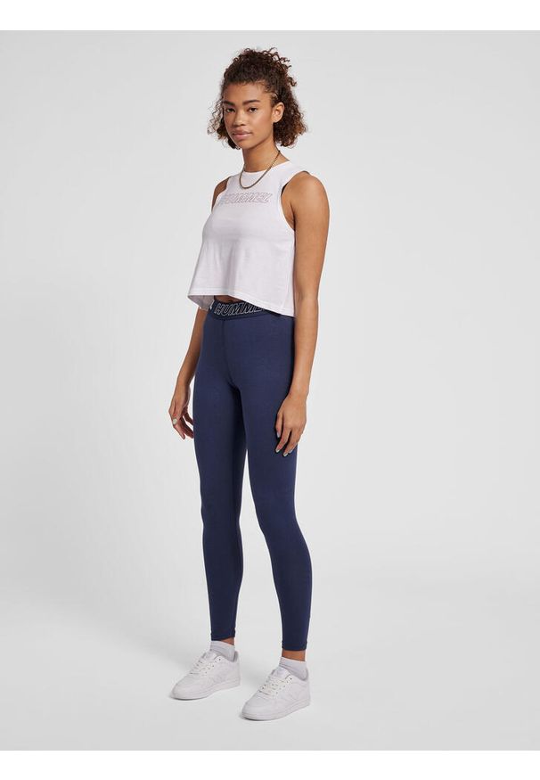 Damskie bawełniane legginsy o średnim kroju Hummel TE Maja. Kolor: niebieski. Materiał: bawełna. Sport: fitness