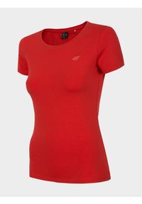 4f - T-shirt slim gładki damski. Okazja: na spacer, na co dzień. Kolor: czerwony. Materiał: bawełna, elastan. Długość rękawa: krótki rękaw. Długość: krótkie. Wzór: gładki. Styl: casual #2