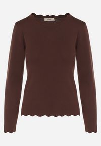 Born2be - Brązowy Sweter z Wiskozą Ozdobiony Falbankami Mevita. Typ kołnierza: kołnierz z falbankami. Kolor: brązowy. Materiał: wiskoza. Wzór: aplikacja. Styl: klasyczny, elegancki #4