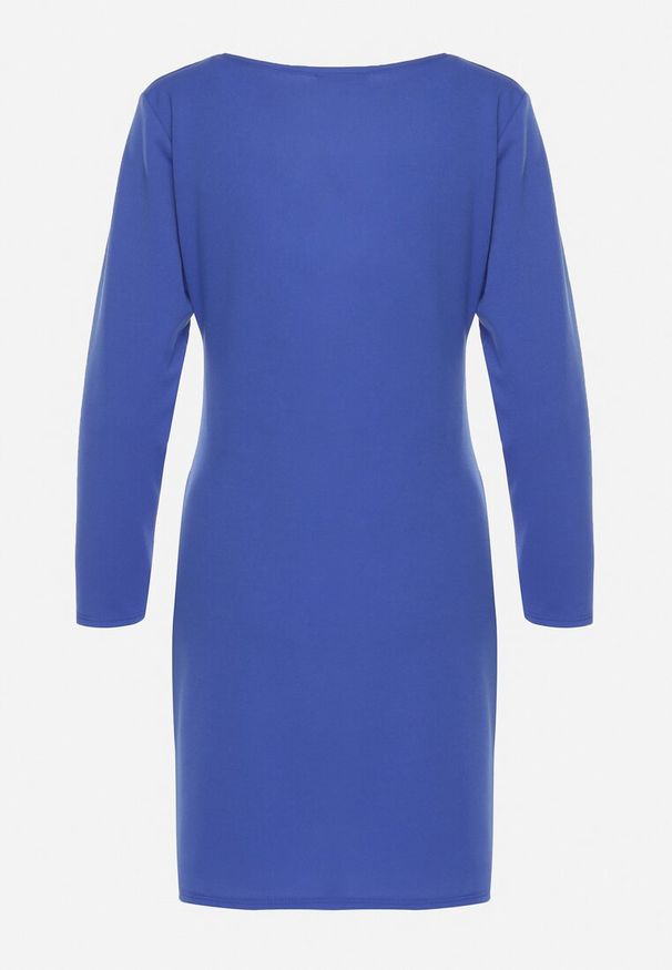 Born2be - Granatowa Sukienka Kopertowa z Ozdobnym Marszczeniem Ohildria. Kolor: niebieski. Typ sukienki: kopertowe. Styl: elegancki