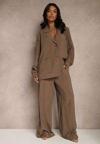 Renee - Brązowe Spodnie Low Waist z Modalu z Szeroką Nogawką Reanelira. Okazja: na co dzień. Stan: obniżony. Kolor: brązowy. Styl: klasyczny, casual, elegancki #5