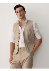 Reserved - Kamizelka garniturowa w kratę - beżowy. Kolor: beżowy. Materiał: wiskoza, tkanina #1