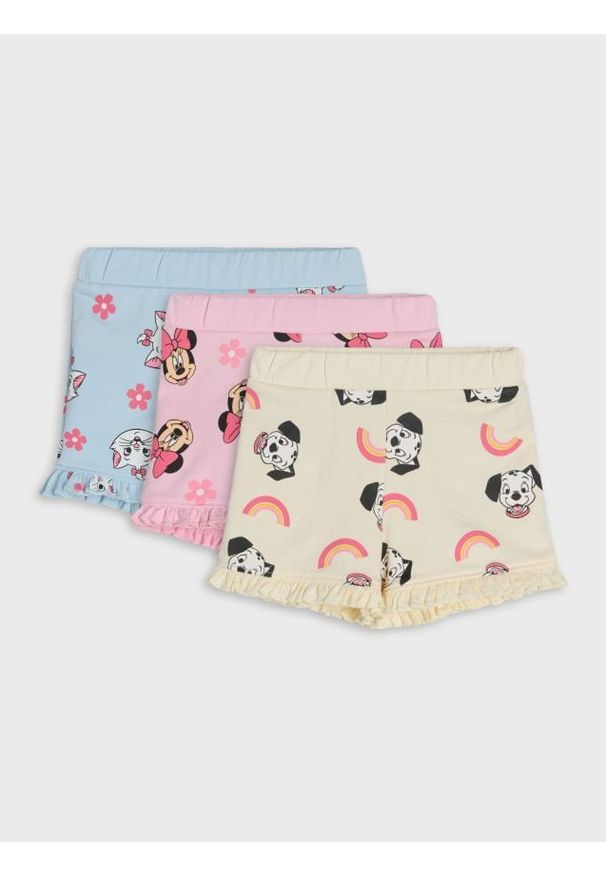 Sinsay - Bawełniane szorty z ozdobnymi falbankami 3 pack Disney - różowy. Kolor: różowy. Materiał: bawełna. Wzór: motyw z bajki