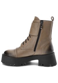 Beżowe Botki Lemar Skórzane Ocieplane Buty Damskie. Zapięcie: sznurówki. Kolor: zielony. Materiał: skóra. Szerokość cholewki: normalna. Styl: elegancki #8