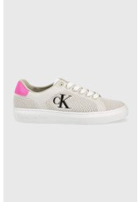 Calvin Klein Jeans tenisówki damskie kolor beżowy. Nosek buta: okrągły. Zapięcie: sznurówki. Kolor: beżowy. Materiał: guma