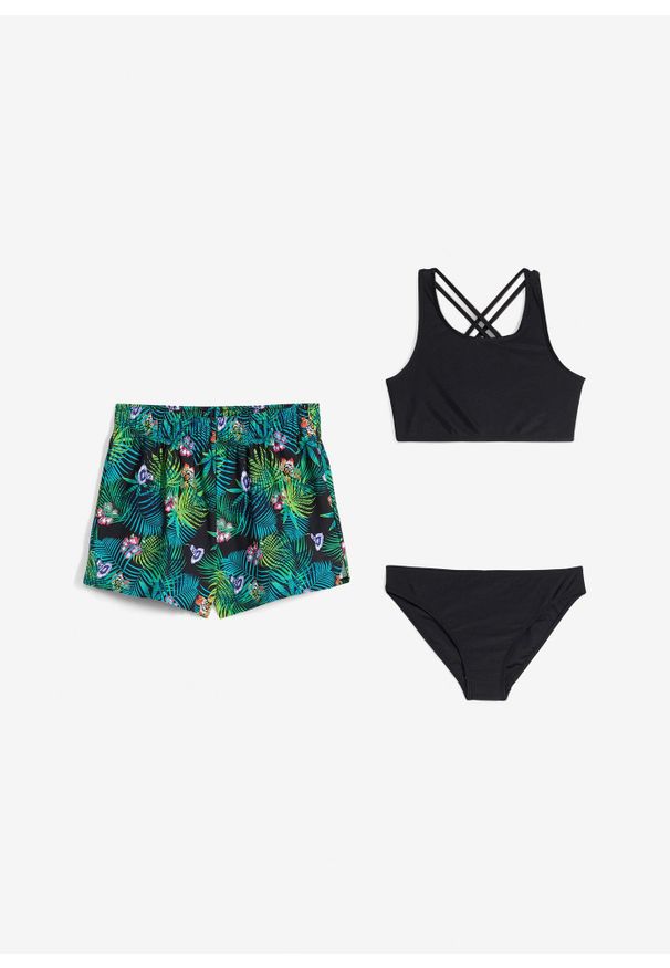 bonprix - Bikini + dolna część stroju (3 części). Kolor: czarny