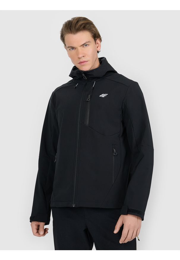 4f - 4F Kurtka softshell wiatroodporna membrana 8000 męska - czarna S. Kolor: czarny. Materiał: softshell. Technologia: Primaloft. Sport: wspinaczka, turystyka piesza