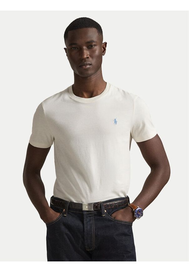 Polo Ralph Lauren T-Shirt 710671438524 Écru Slim Fit. Typ kołnierza: polo. Kolor: kremowy. Materiał: bawełna