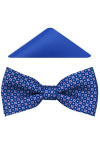 Modini - Niebieska mucha męska w grochy i kwadraty A109. Kolor: niebieski. Materiał: poliester, tkanina. Wzór: grochy. Styl: elegancki #1