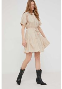 Answear Lab sukienka bawełniana kolor beżowy mini rozkloszowana. Kolor: beżowy. Materiał: bawełna. Długość rękawa: krótki rękaw. Styl: wakacyjny. Długość: mini #2