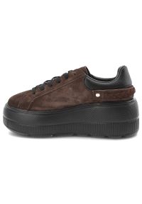 Sneakersy damskie S.Barski, sneakersy ze skóry zamszowej gruba podeszwa platforma sznurowane styl casual, brązowe, LR61-7094. Okazja: na co dzień. Kolor: brązowy. Materiał: zamsz, skóra. Obcas: na platformie #5