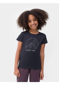 4F JUNIOR - T-shirt z nadrukiem dziewczęcy. Kolor: niebieski. Materiał: bawełna. Wzór: nadruk