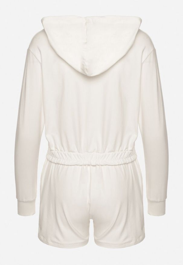 Born2be - Biały Bawełniany Komplet Sportowy Bluza z Kapturem i Szorty Izilia. Kolor: biały. Materiał: bawełna