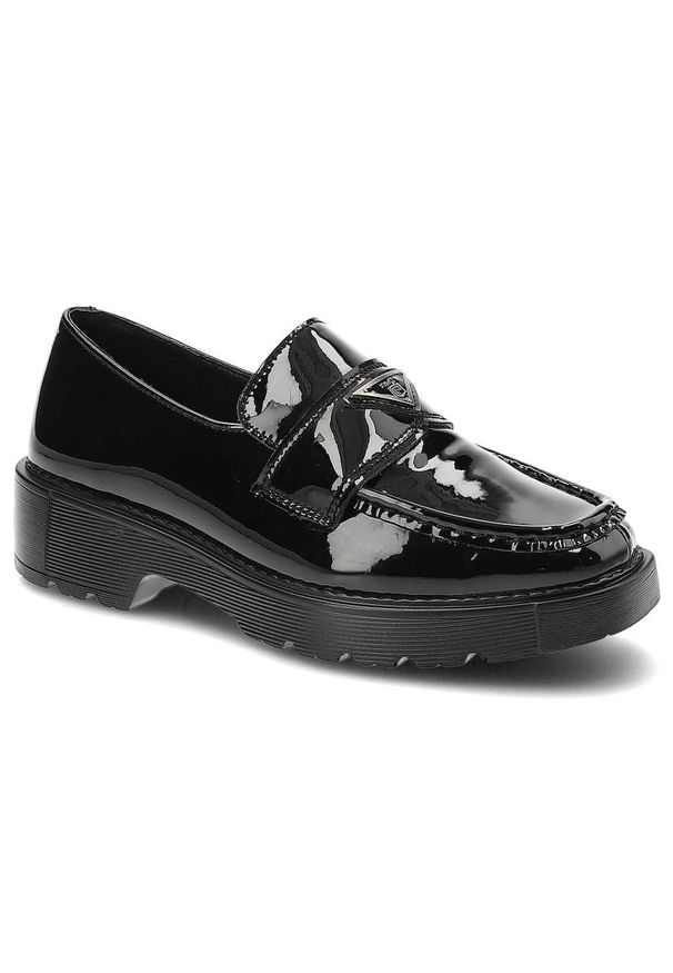Czarne Mokasyny Filippo Eleganckie Skórzane Buty Damskie. Okazja: na co dzień. Zapięcie: bez zapięcia. Kolor: czarny. Materiał: lakier, skóra ekologiczna. Szerokość cholewki: normalna. Obcas: na obcasie. Styl: elegancki. Wysokość obcasa: niski