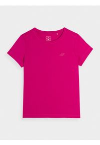 4F JUNIOR - T-shirt gładki dziewczęcy. Kolor: różowy. Materiał: bawełna. Wzór: gładki