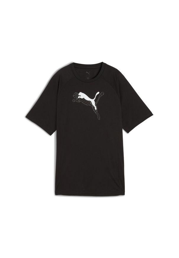 Puma - Damska koszulka Evostripe o luźnym kroju z grafiką PUMA. Kolor: czarny. Sport: bieganie
