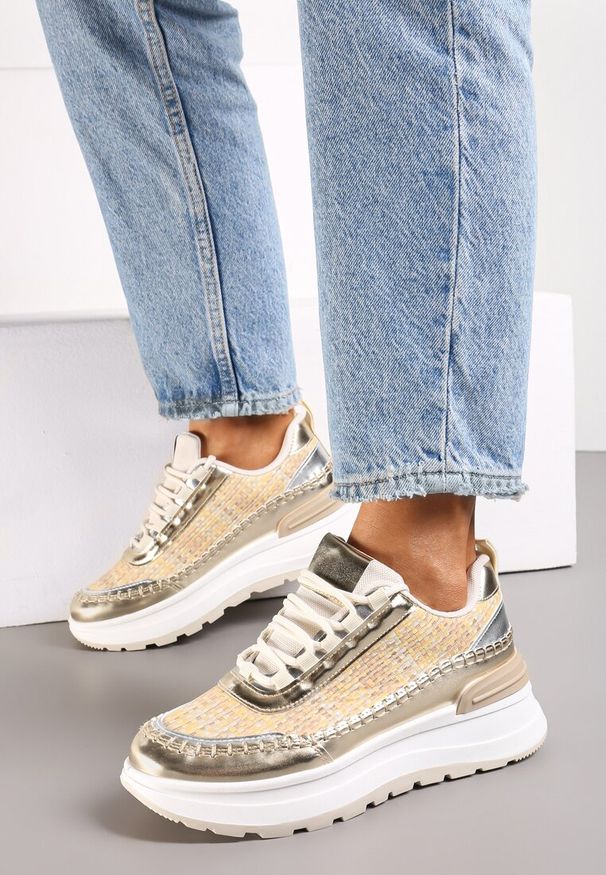 Renee - Złote Sneakersy na Platformie Buffona. Kolor: złoty. Obcas: na platformie