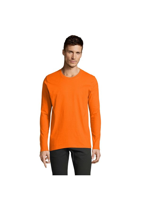 SOL'S - Męska Bawełniana Koszulka Z Długim Rękawem Imperial. Kolor: żółty, wielokolorowy, pomarańczowy. Materiał: bawełna. Długość rękawa: długi rękaw. Długość: długie. Sport: turystyka piesza