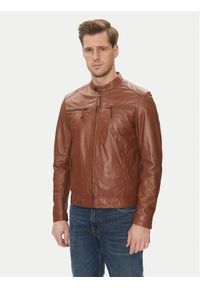 Serge Pariente Kurtka skórzana Tonic Brązowy Slim Fit. Kolor: brązowy. Materiał: skóra