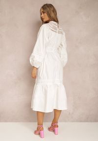 Renee - Biała Sukienka Diomime. Kolor: biały. Materiał: tkanina, koronka. Wzór: haft, aplikacja, koronka, gładki. Styl: boho #3