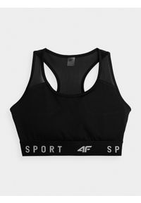 4f - Biustonosz treningowy z niskim wsparciem damski. Kolor: czarny. Materiał: włókno. Rodzaj stanika: wyciągane miseczki. Sport: fitness #1