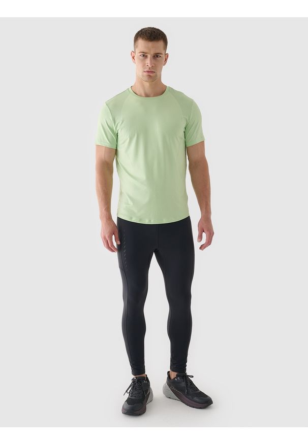 4f - 4F Legginsy do biegania szybkoschnące męskie - szare S. Kolor: szary. Materiał: dzianina, materiał, syntetyk, włókno, elastan. Wzór: jednolity, gładki, ze splotem. Sport: bieganie, fitness