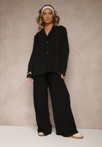 Renee - Czarne Spodnie Low Waist z Modalu z Szeroką Nogawką Reanelira. Okazja: na co dzień. Stan: obniżony. Kolor: czarny. Styl: klasyczny, casual, elegancki #5