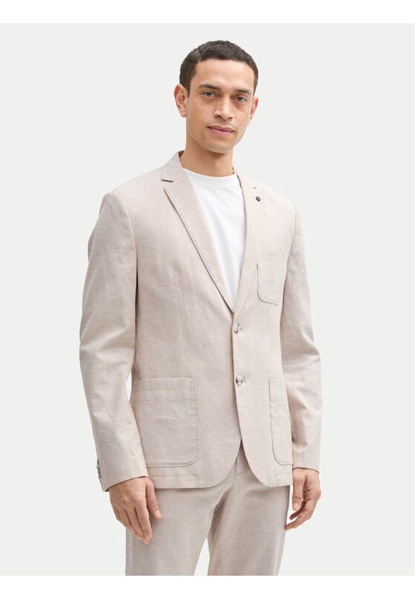 Tom Tailor Marynarka 1045065 Beżowy Regular Fit. Kolor: beżowy. Materiał: len