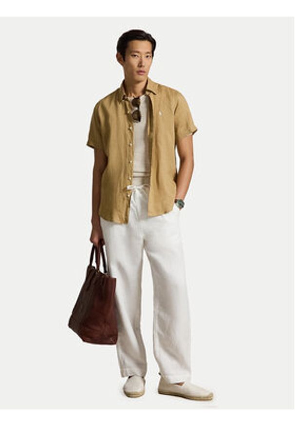 Polo Ralph Lauren Koszula 710968912502 Beżowy Regular Fit. Typ kołnierza: polo. Kolor: beżowy. Materiał: len