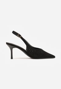 Renee - Czarne Szpilki Slingback z Ażurową Cholewką Nessnore. Zapięcie: sprzączka. Kolor: czarny. Materiał: satyna. Szerokość cholewki: normalna. Wzór: ażurowy. Obcas: na szpilce #3