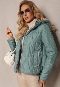 Renee - Zielona Pikowana Kurtka ze Ściągaczami Keulie. Kolor: zielony. Styl: elegancki #4