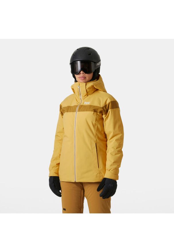Damska kurtka narciarska Helly Hansen Motionista Lifaloft. Kolor: żółty, beżowy, wielokolorowy. Sezon: zima. Sport: narciarstwo