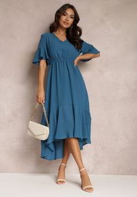 Renee - Granatowa Sukienka Parthesio. Kolor: niebieski. Materiał: materiał, wiskoza. Długość rękawa: krótki rękaw. Sezon: lato. Długość: midi #3