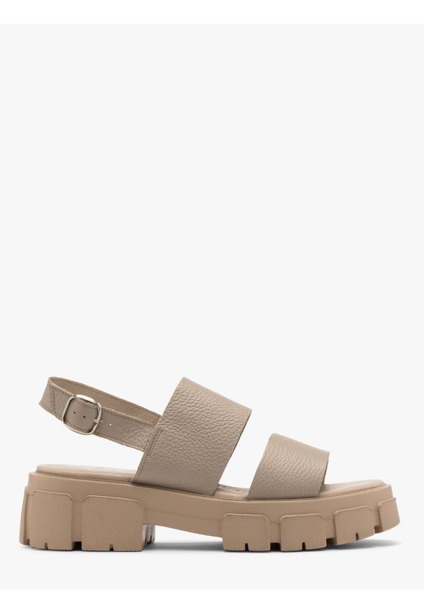 RKO - Beżowe sandały na masywnym spodzie SONIA. Kolor: beżowy. Materiał: skóra