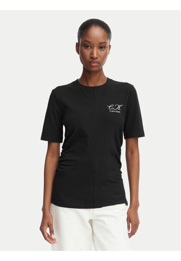 Calvin Klein Jeans T-Shirt LV047G808G Czarny Slim Fit. Kolor: czarny. Materiał: bawełna