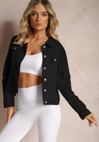 Renee - Czarna Jeansowa Kurtka z Bawełny z Guzikami i Kieszeniami Ainztia. Kolor: czarny. Materiał: bawełna, jeans