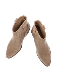 Beżowe Botki S.Barski Ażurowe Kowbojki Damskie. Kolor: beżowy. Materiał: jeans, materiał. Wzór: ażurowy. Obcas: na obcasie. Wysokość obcasa: średni #6