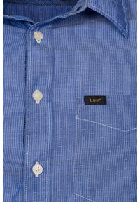 Lee - Męska koszula materiałowa LEE SHIRT NIGHT BLUE L876FKDY. Materiał: materiał. Wzór: paski, grochy