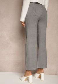 Renee - Czarno-Białe Spodnie z Bawełną o Szerokim Kroju High Waist z Wzorem Kraty Alimuna. Okazja: na co dzień. Stan: podwyższony. Kolor: czarny. Materiał: bawełna. Styl: klasyczny, elegancki, casual #4