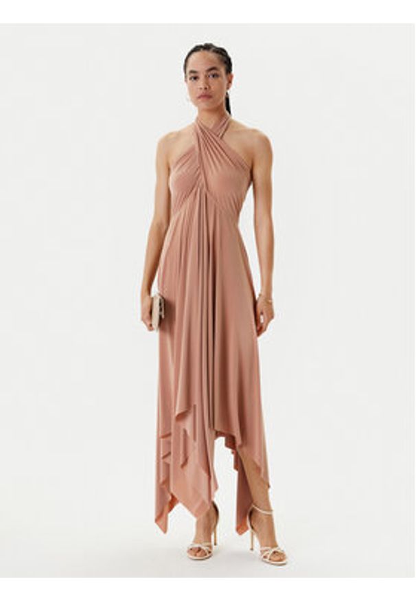 NORMA KAMALI Sukienka koktajlowa KK1253PLO62833 Beżowy Slim Fit. Kolor: beżowy. Materiał: syntetyk. Styl: wizytowy