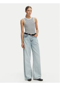 TOMMY HILFIGER - Tommy Hilfiger Top WW0WW47806 Écru Slim Fit. Kolor: kremowy. Materiał: bawełna #3