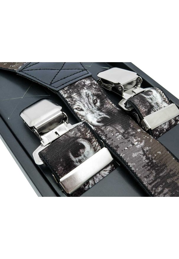 Modini - Szare szelki do spodni - wilki SZ128. Kolor: szary. Materiał: skóra, guma