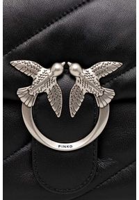 Pinko - PINKO Czarna listonoszka ze srebrnymi okuciami damska Love Puff Classic. Kolor: czarny. Styl: elegancki, klasyczny #5