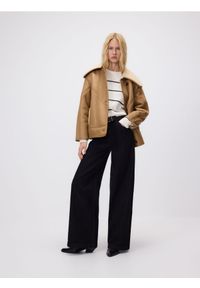 Reserved - Jeansy wide leg z domieszką wełny - czarny. Kolor: czarny. Materiał: wełna, jeans #1